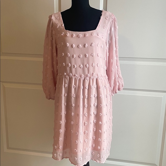 JODIFL Dresses & Skirts - Jodifl Soft Pink Textured Swiss Dot Dress Size Med